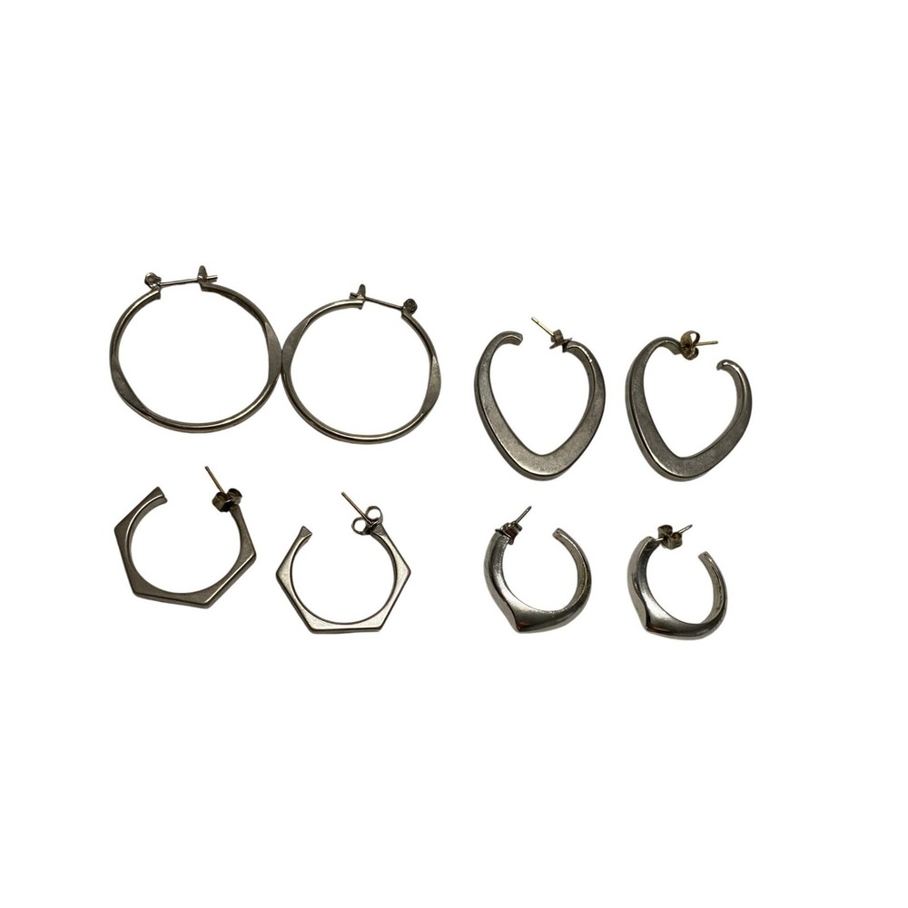Unbranded Hoop Earring Set Womens OS Silver Geometric Abstract Lot 4 Pairs
